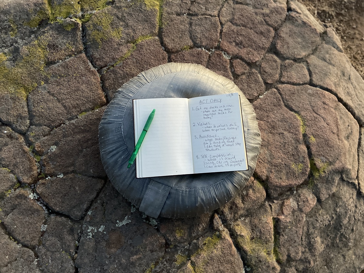 A journal book on top of a round floor pillow